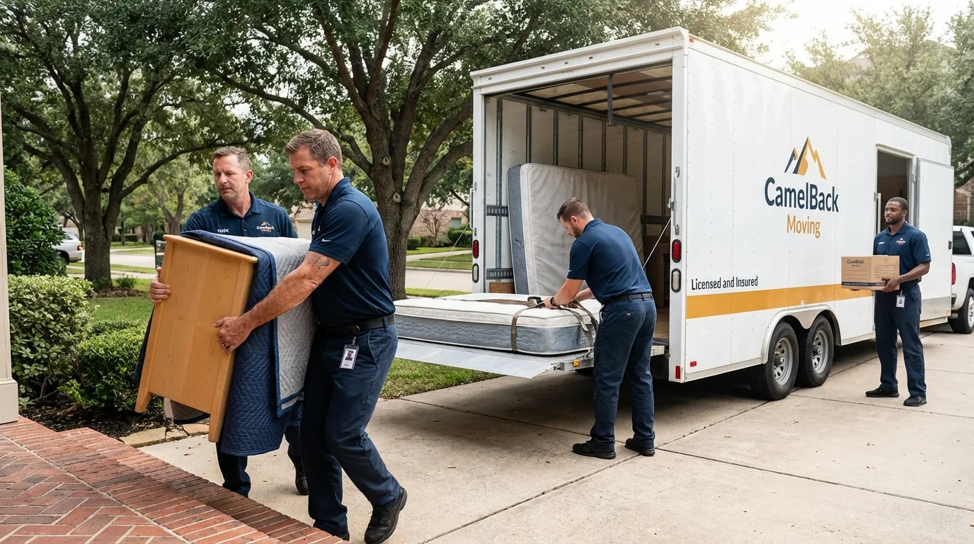 Crew loading residential truck for cross-state move from Saint Francisville, LA